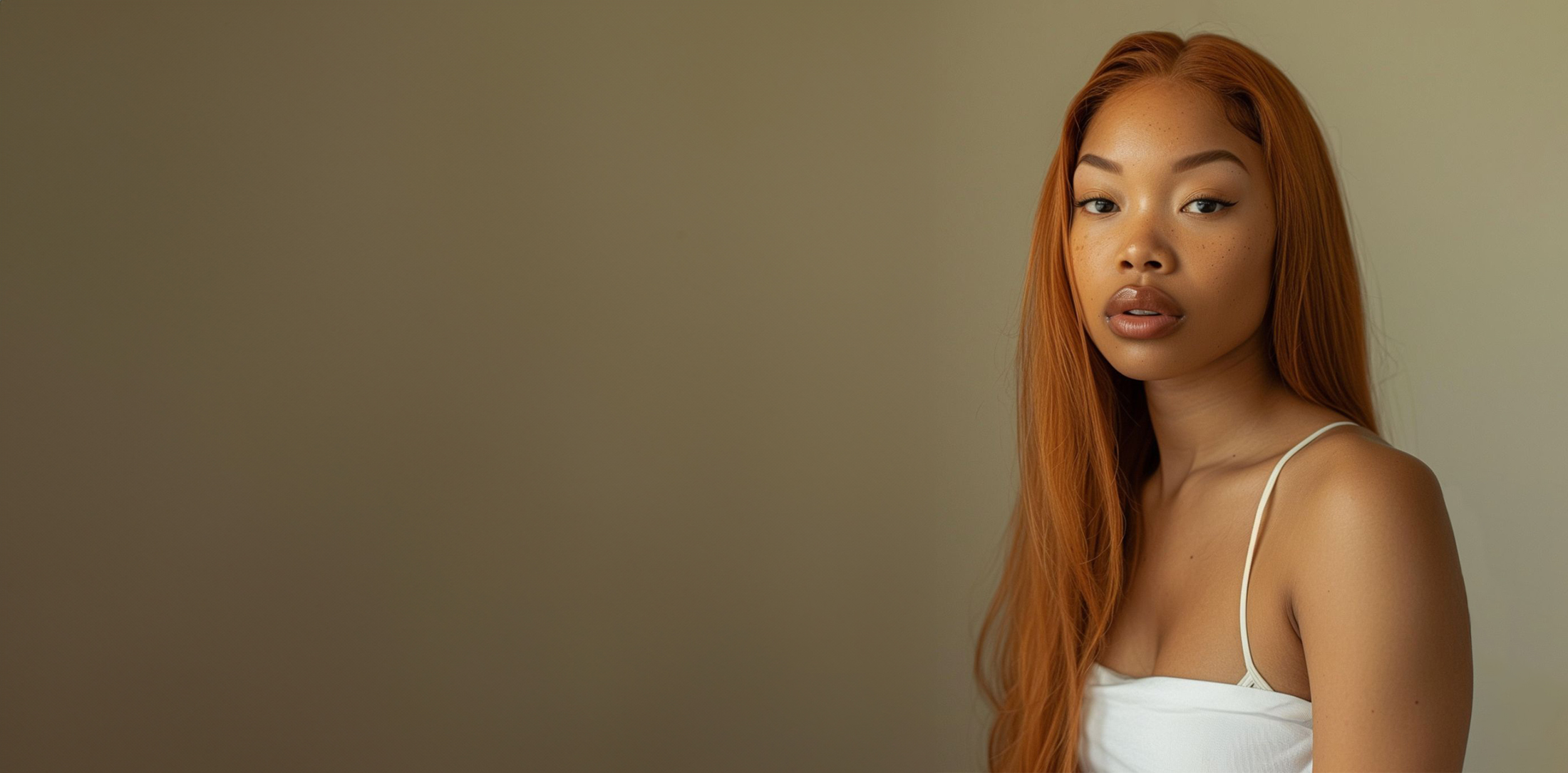 Black, African-American woman wearing a full frontal lace wig with a body wave