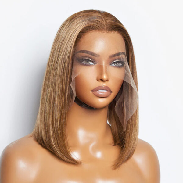 150% Density 12-Inch 13x4 Frontal Lace Closure #P4/27 Bob Wig Straight Human Hair