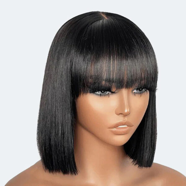 150% Density 12-Inch Minimalist Lace Closure Bob Wig Straight Human Hair With Bangs