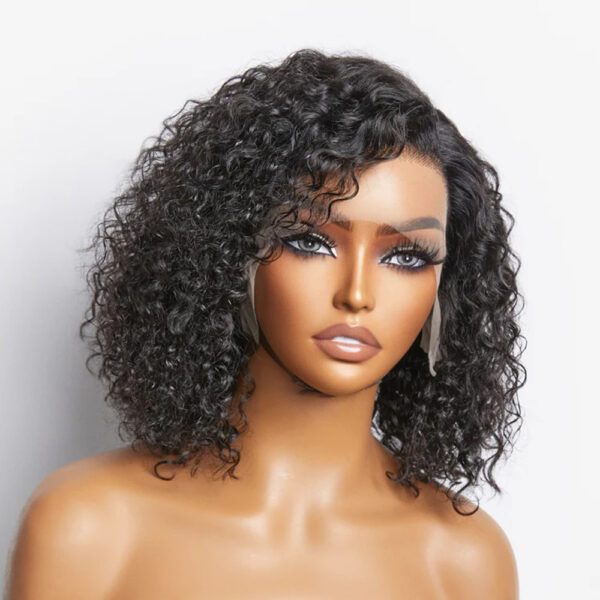150% Density 13x4 Frontal Lace Closure Bob Wig Curly Human Hair