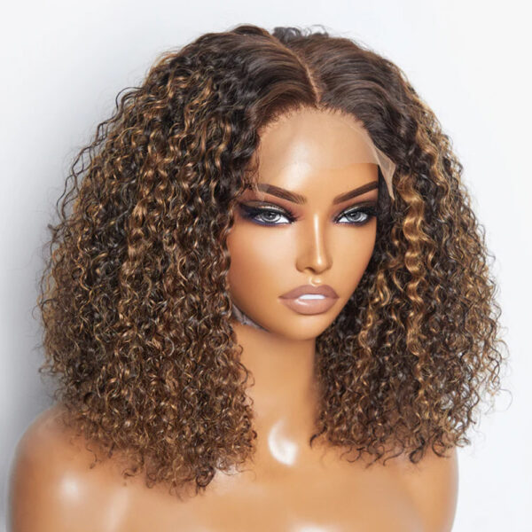 150% Density 14-Inch 5×5 Lace Closure Kinky Curly Wig Brazilian Human Hair