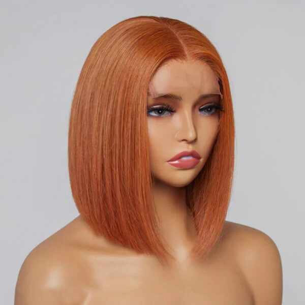 150% Density 4×4 Glueless Lace Closure Sugar Maple Bob Wig Straight Human Hair