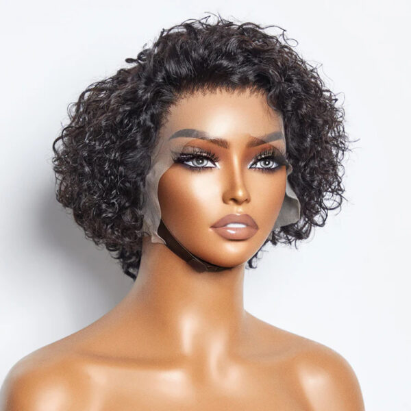 150% Density 8-Inch 13x4 Frontal Lace Closure Short Pixie Cut Wig Curly Human Hair