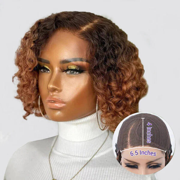 150% Density Glueless 10-Inch Brown Short Cut Curly Wig Human Hair