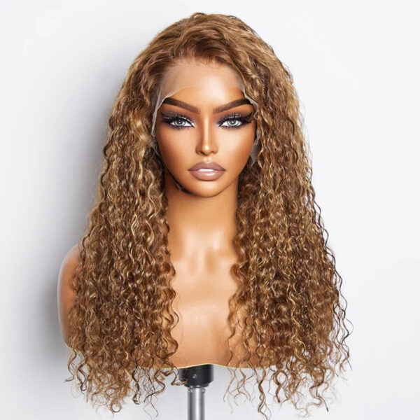 150% Density 13×4 Frontal Lace Closure Medium Brown Wig Water Wave Human Hair
