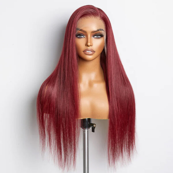 150% Density 24-Inch 13×4 Frontal Lace Closure Burgundy Wig Straight Human Hair