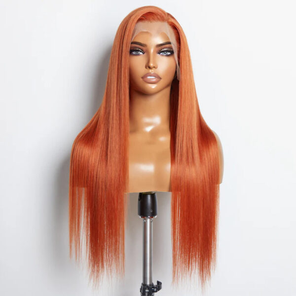 150% Density 24-Inch 13×4 Frontal Lace Closure Ginger Wig Straight Human Hair