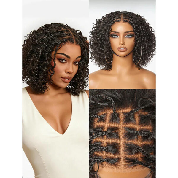 150% Density 10-Inch 5x5 Glueless Lace with Boho Braids Pre-Cut Wig Curly Human Hair
