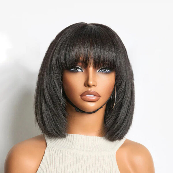 150% Density 10-Inch Glueless Layered Cut Minimalist Lace Bob Wig Yaki Straight Human Hair