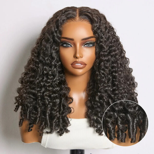 150% Density 13x6 Glueless Pre-Bleached Frontal Lace Closure Wig 3D Cap Burmese Curly Human Hair