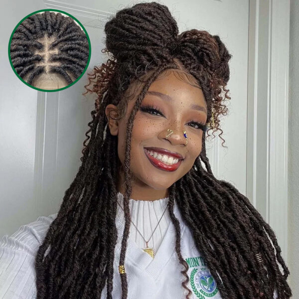 200% Density 26-Inch 4x4 Handmade Boho Goddess Faux Locs Lace Closure Deep Curls Wig Human Hair