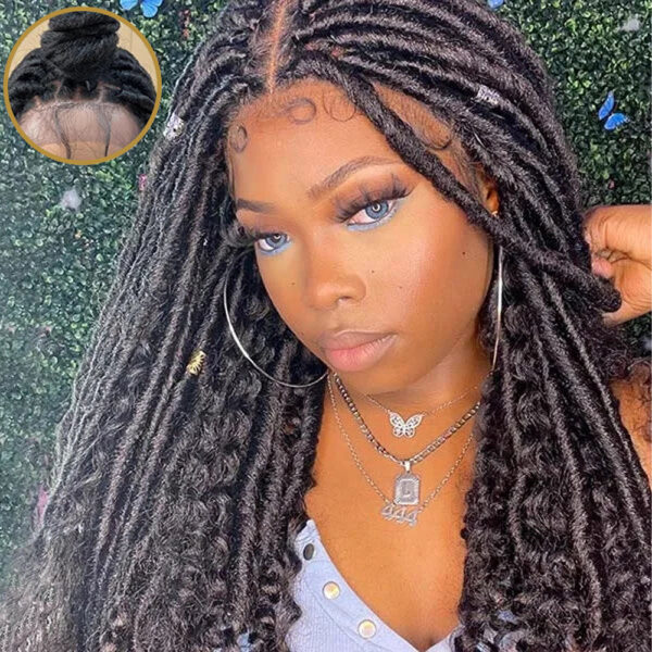 200% Density 26-Inch 4x4 Handmade Goddess Faux Locs with Curls Lace Closure Wig Human Hair