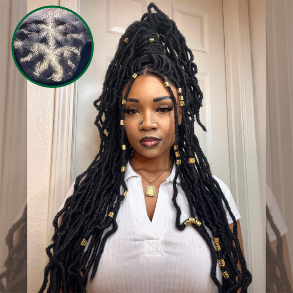200% Density 30-Inch 4x4 Handmade Boho Goddess Faux Locs Lace Closure Wig Human Hair